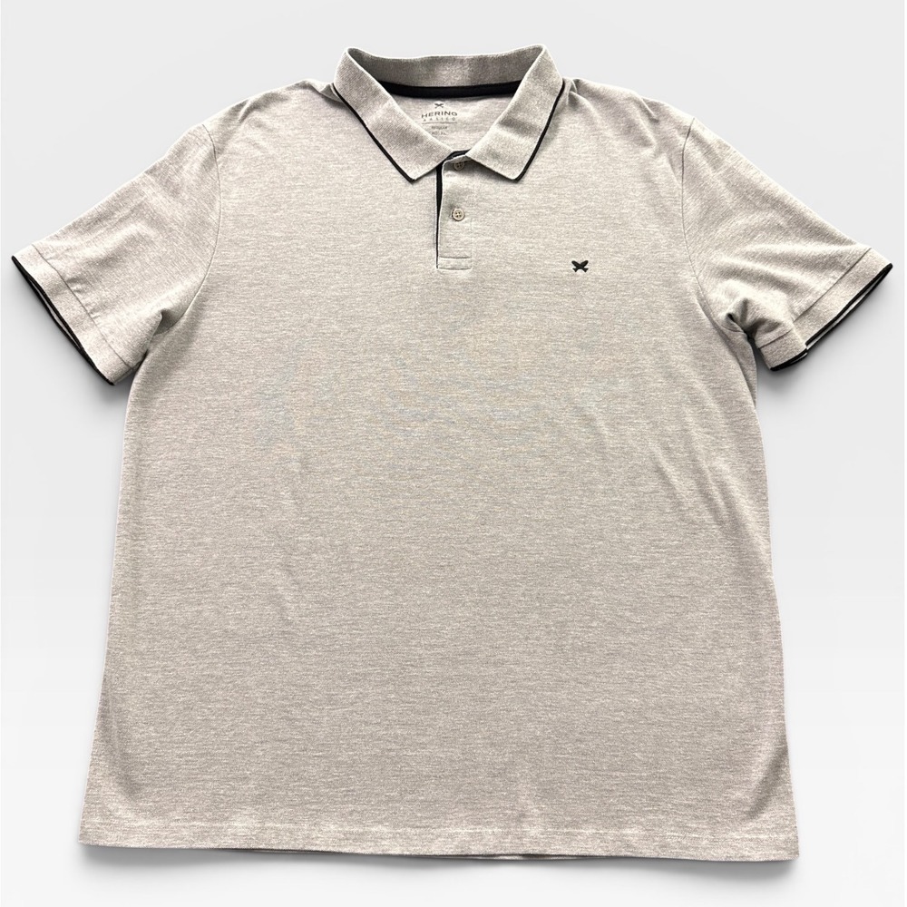 Hering Basico Polo Shirt Mens XL Grey Regular Fit Tipped Collar Short Sleeve